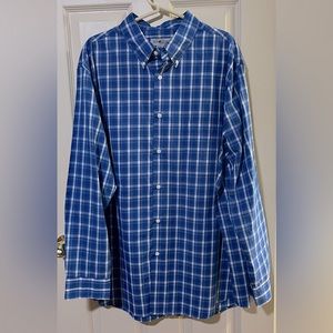 Blue and white plaid button up shirt